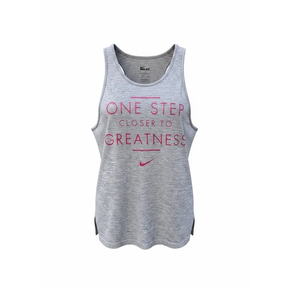 Nike Tank Top Womens XS Grey Dri-FIT One Step Closer To Greatness Pink EXCELLENT